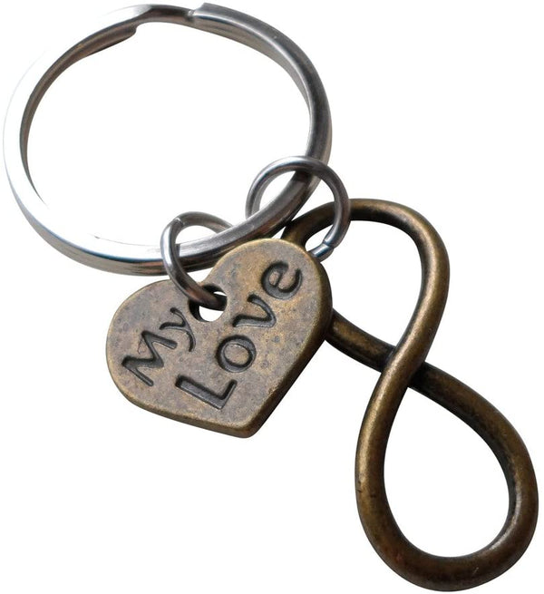 "My Love" Bronze Infinity Symbol Keychain - You and Me for Infinity; Couples Keychain