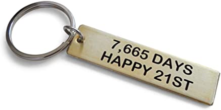 Brass Tag Keychain Engraved with"7,665 Days, Happy 21st"; 21 Year Anniversary Couples Keychain