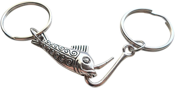 Toggle Fish and Hook Keychain Set - A Great Catch, I'm Hooked on You; Couples Keychain Set