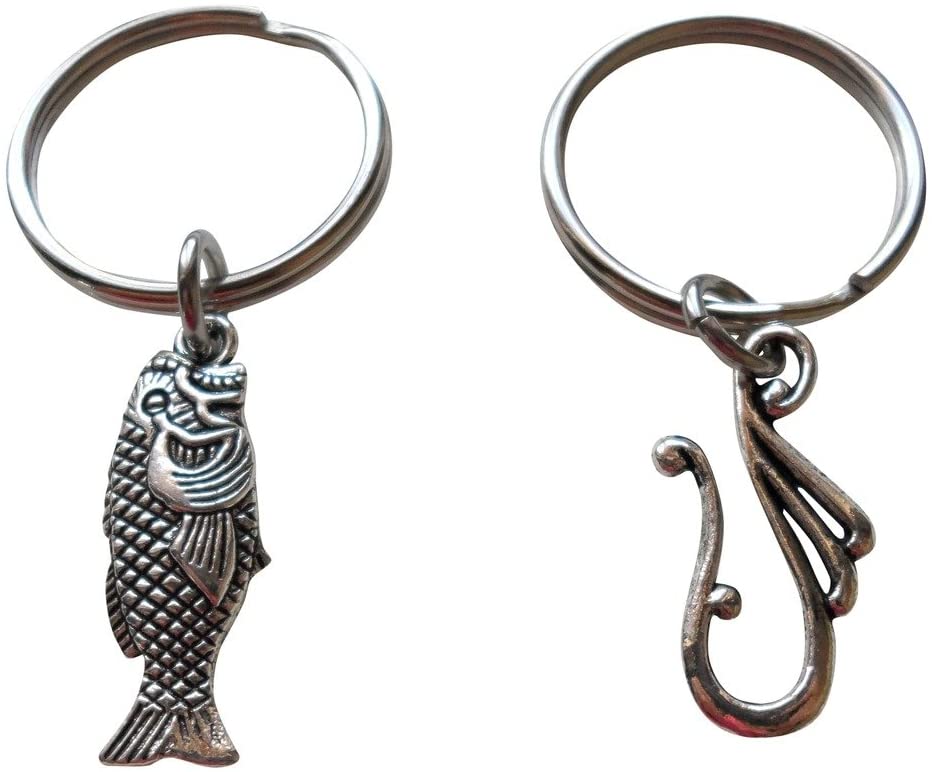 catch fish silver hook Fancy Hook & Fish Keychain Set – JewelryEveryday