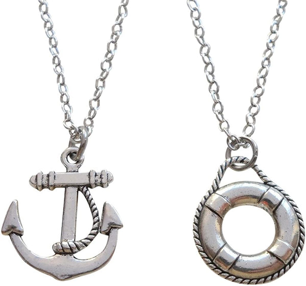 Anchor & Lifesaver Necklace Set -You Be My Anchor I'll Keep You Afloat