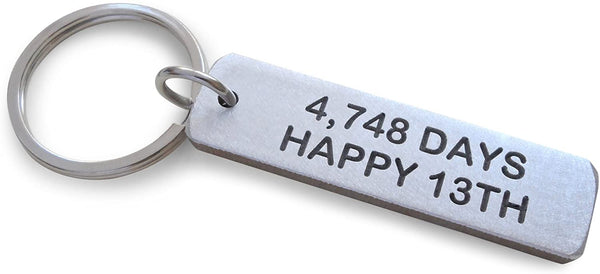 Aluminum Tag Keychain Engraved with "4,745 Days, Happy 13th"; Hand Made 13 Year Anniversary Keychain