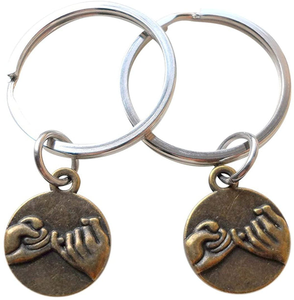 Double Bronze Pinky Promise Charm Keychains; Couple Keychains, Promise Gift