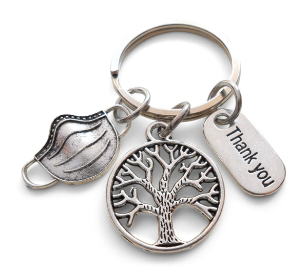 Medical Professional Charm Keychain, Nurse Appreciation Keychain With Small Tree & Face Mask Charm with Thank You Charm