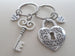Large Key and Heart Lock Keychain Set with I Love You Heart Charms- Key To My Heart; Couples Keychain Set