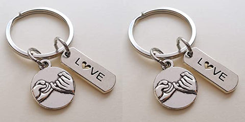 Double Keychain Set, Pinky Promise & Love Tag Charm Keychains, Best Friend Gift
