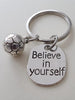 Soccer Keychain with Soccer Ball Charm and Believe in Yourself Charm, Soccer Player or Coach Keychain