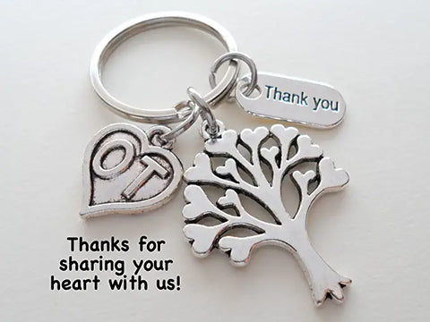 Occupational Therapist Keychain with Heart Leaf Tree, OT Heart, and Thank You Charm, OT Appreciation Gift