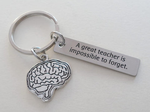 Anatomy, Science, Biology or Psychologist Teacher Keychain with Brain Charm & Engraved Saying Tag