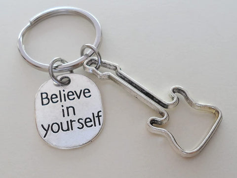 Guitar Player Charm Keychain with a Guitar Shaped Charm and Believe in Yourself Charm