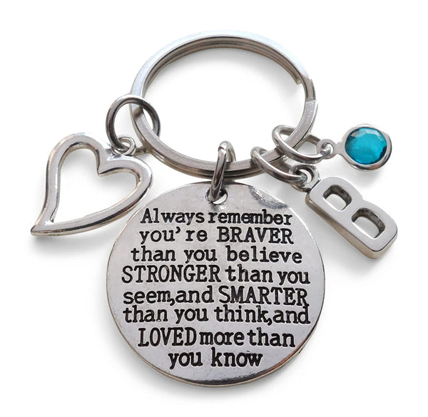 Custom Braver Stronger Smarter Disc Charm Keychain with Heart Charm, Personalized Graduate Keychain, Gift for Graduate