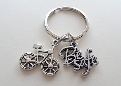 Bicycle Charm Keychain with Bike & Be Safe Charm, Biker Keychain