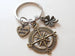 Bronze Compass Charm Keychain with Clover & I Love You Heart Charm - I'd Be Lost Without You; Couples Keychain