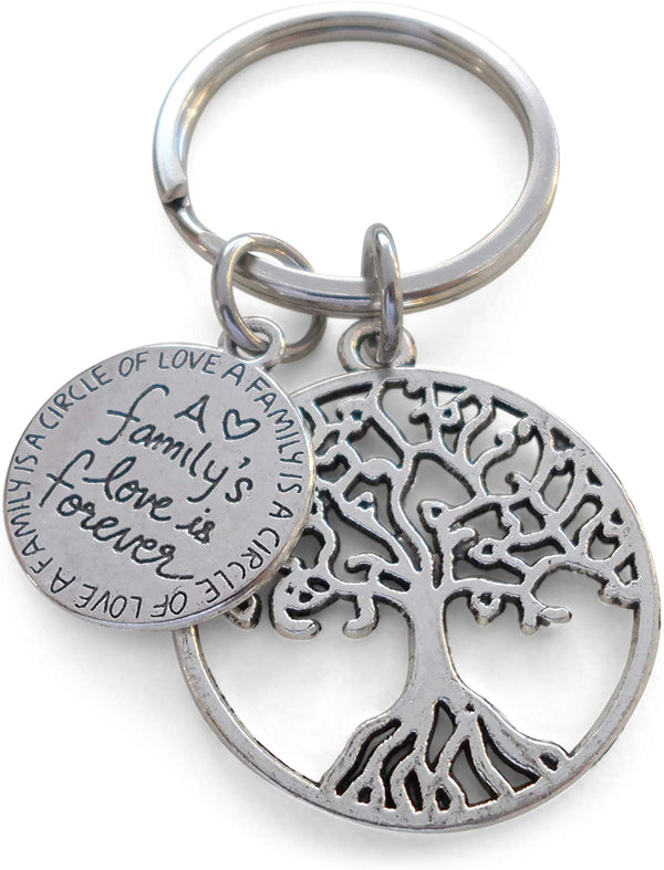 A Family's Love is Forever Saying Disc & Tree Keychain, Family Reunion or Family Gift