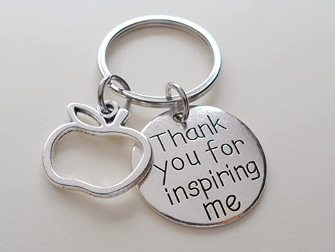 Apple Charm Keychain with "Thank You for Inspiring Me" Disc Charm, Teacher Appreciation Keychain