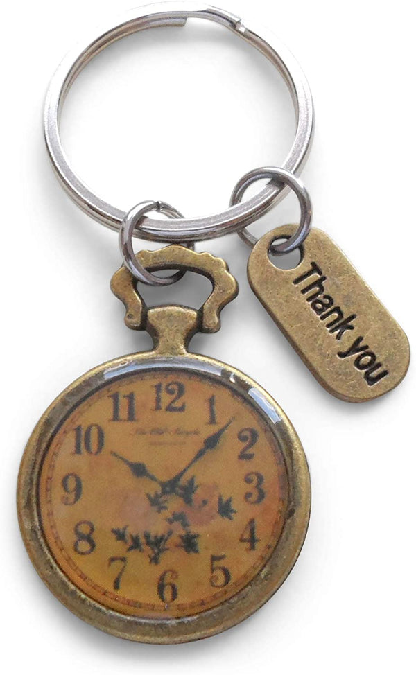 Bronze Clock Keychain, Volunteer Appreciation Gift - Thanks For Giving Us Your Time
