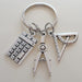 Engineer or Math Teacher Keychain, Compass, Protractor & Compass Charm Keychain