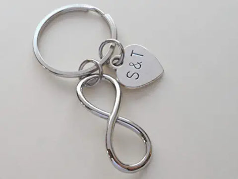 Custom Infinity Keychain with Hand Stamped Tag for Couples or Best Friends Initials, Anniversary Gift Keychain