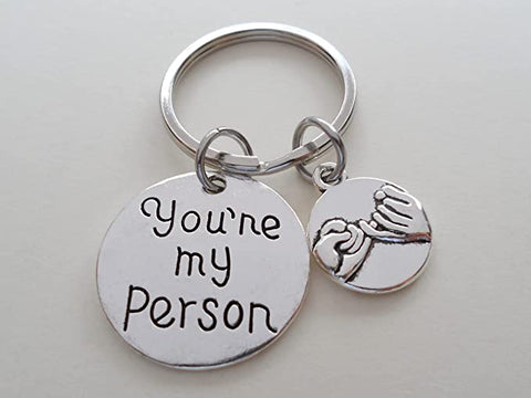 Pinky Promise Keychain with "You're My Person" Disc Charm; Promise Gift, Couples Keychain