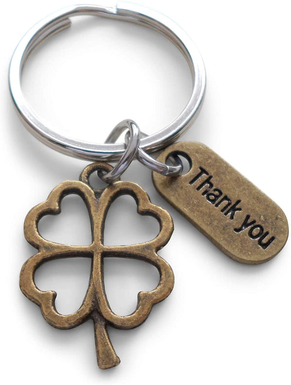 Employee Appreciation Gifts • "Thank You" Tag & Bronze Clover Keychain by JewelryEveryday w/ "Lucky to work with you!" Card
