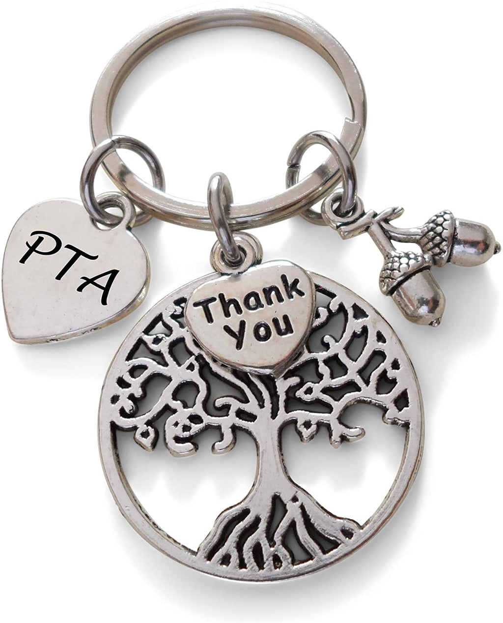 Volunteer Appreciation Gifts • PTA Heart, Tree, "Thank You" & Acorn Seeds Charms by JewelryEveryday w/ "Thanks for helping our students grow" Card