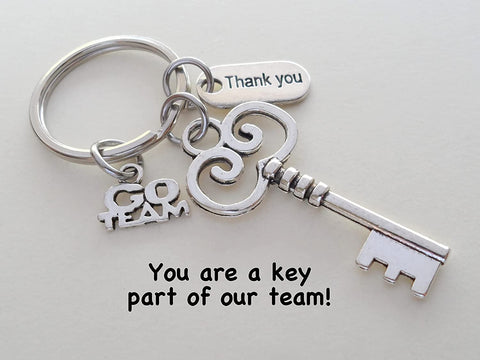 Key Charm Keychain with Go Team Charm, and Thank You Charm, Teacher, Employee, or Volunteer Appreciation Keychain