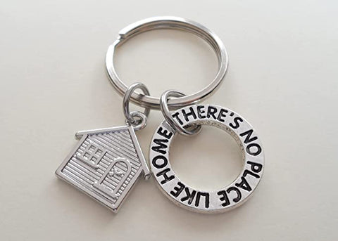 A House Charm Keychain with a "There's No Place Like Home" Ring Charm, Realtor or First Time Home Buyer Keychain