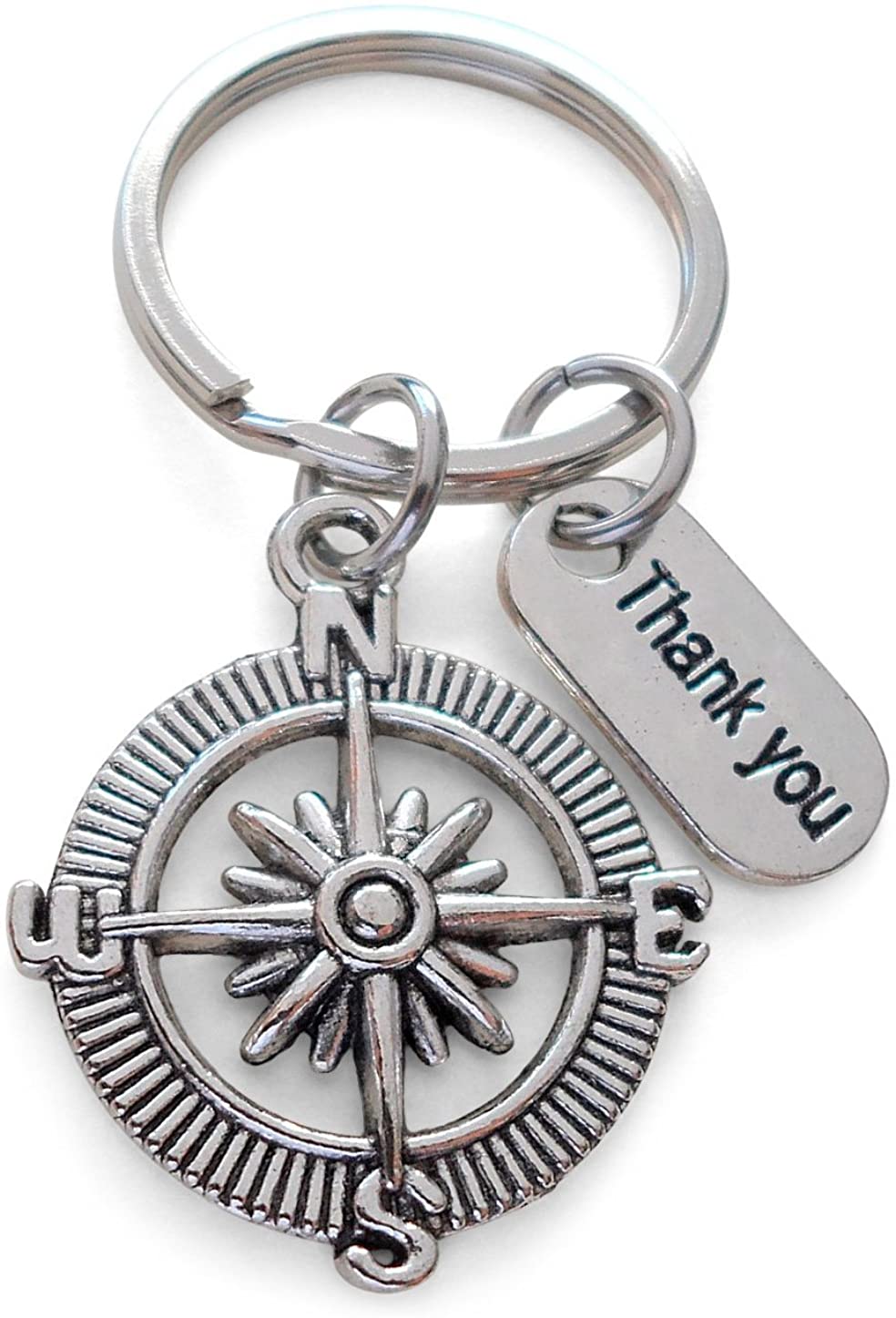 Employee Appreciation Gifts • "Thank You" Tag & Silver Compass Keychain by JewelryEveryday w/ "We'd be lost with out you!" Card