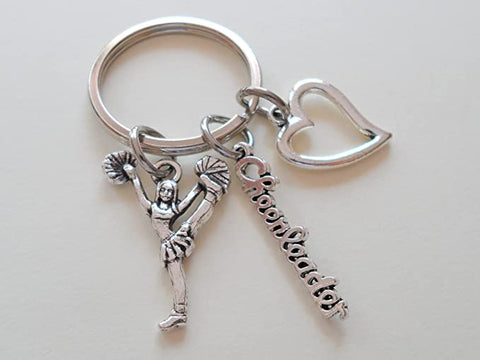 Cheerleader Charm Keychain with Heart & Cheerleader Word Charm, Cheerleading Keychain