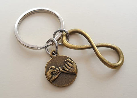 Bronze Pinky Promise Charm and Infinity Charm Keychain; Best Friend and Couples Keychain