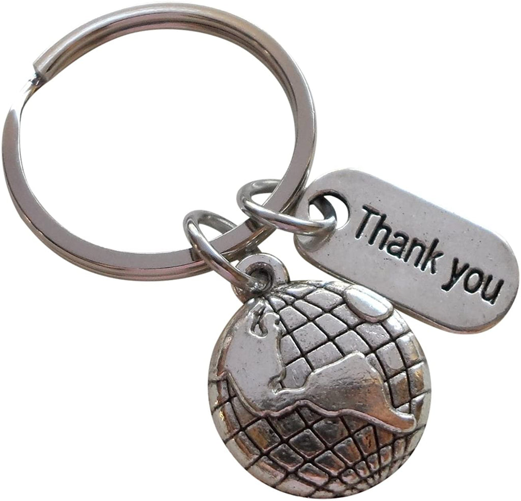 Employee Appreciation Gifts • "Thank You" Tag & Silver World Globe Keychain by JewelryEveryday w/ "You Mean The World To Us!" Card