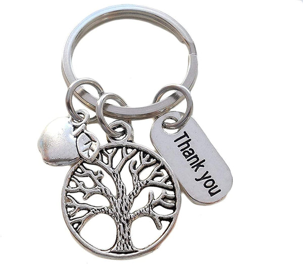 Teacher Appreciation Gifts • "Thank You" Tag, Tree, & Apple Charm Keychain by JewelryEveryday w/ "Thanks for helping me grow!" Card