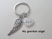 Father Memorial Keychain, Wing Charm and Dad Heart Charm; My Guardian Angel Keychain