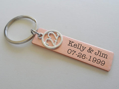 Custom Engraved Copper Tag with 22 Charm Keychain, 22 Year Anniversary Gift Keychain, Personalized Engraved Keychain
