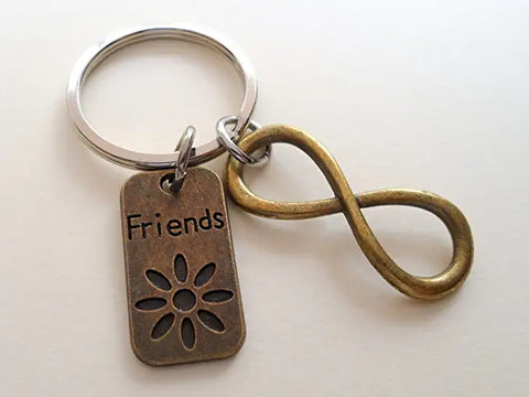 Friends Forever Keychain, Bronze Infinity Charm & Friends Tag Charm Keychain; Best Friend Keychain