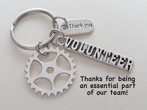 Gear, Volunteer, & Thank You Charm Keychain, Community Volunteer Keychain - Thanks For Being an Essential Part of Our Team