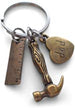 Bronze Dad Charm, Ruler Charm, Wood Pattern Hammer Charm Keychain - My Dad Can Fix Anything; Fathers Gift Keychain