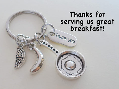 School Breakfast Server Keychain, Food Service Staff Keychain, Pan Charm, Banana, Orange Slice, and Thank You Charm
