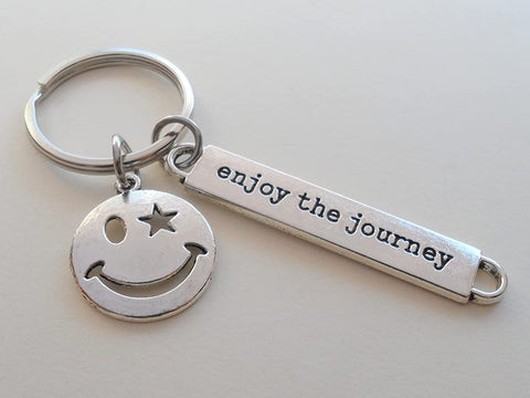 Enjoy the Journey & Smiley Face Charm Keychain - Graduation Keychain, Encouragement Keychain