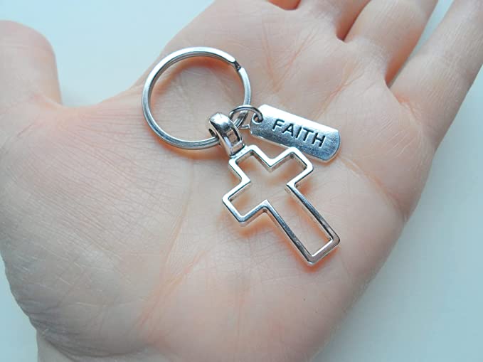 Cross Keychain with Faith Tag Charm, Religious Gift, Neighbor Gift