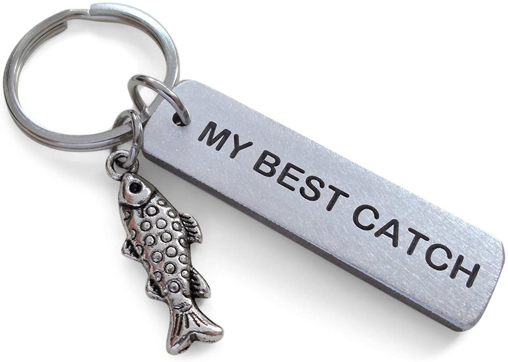 Anniversary Gift • Personalized "My Best Catch" Keychain w/ Engraved Anniversary Date on Aluminum Tag w/ Fish Charm Keychain, Add A Date Below