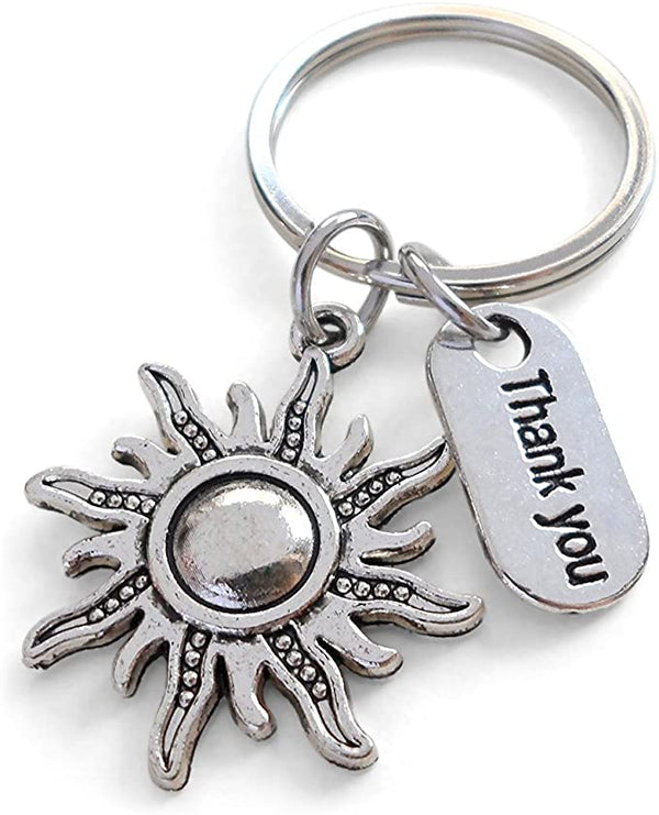 Teacher Appreciation Gifts • "Thank You" Tag, Sun Charm Keychain by JewelryEveryday w/ "Thanks for helping our students shine!" Card