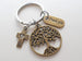 Bronze Tree, Cross with Heart, & Thank You Charm Keychain, Religious Teacher, Neighbor or Volunteer Keychain