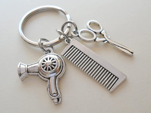Hair Stylist Staff Appreciation Keychain, Comb Charm, Scissors & Blow Dryer Charm