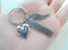Engraved Rectangle Tag "Too Beautiful for Earth" Twin Babies Memorial Keychain, Twins Feet Heart Charm & Wing Charm