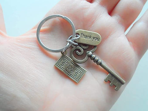 Bronze Key & Money Charm Keychain, Cashier Team, Convenience Store Employee Appreciation, Grocery Store Staff, Thank You Keychain