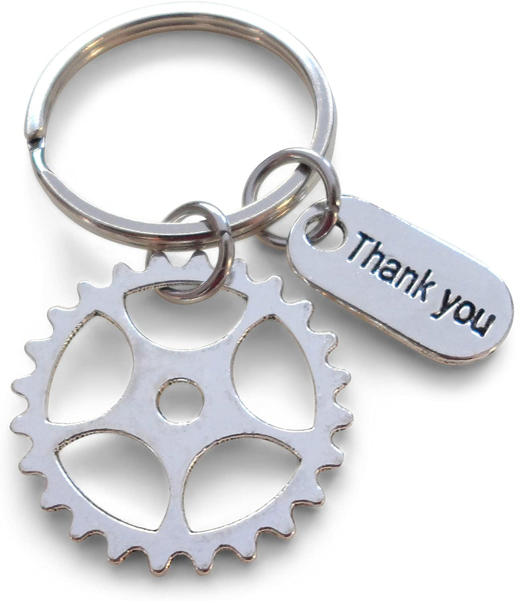 Employee Appreciation Gifts • "Thank You" Tag & Silver Gear Keychain by JewelryEveryday w/ "Thanks for being an essential part of our team!" Card