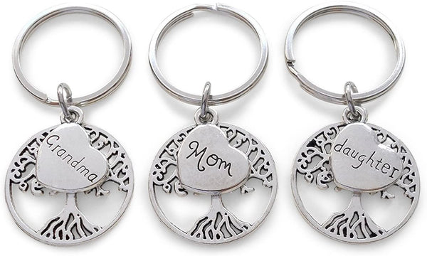 3 Generations Keychains, Grandma Tree Keychain, Mom Tree Keychain, Daughter Tree Keychain