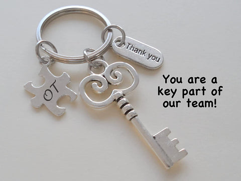 Occupational Therapist Keychain with Key, OT Puzzle, and Thank You Charm, OT Appreciation