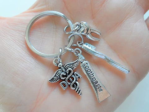 Dental Assistant Keychain With Tooth, Toothbrush, Toothpaste & DA Medical Charm Keychain, Employee Thank You Keychain